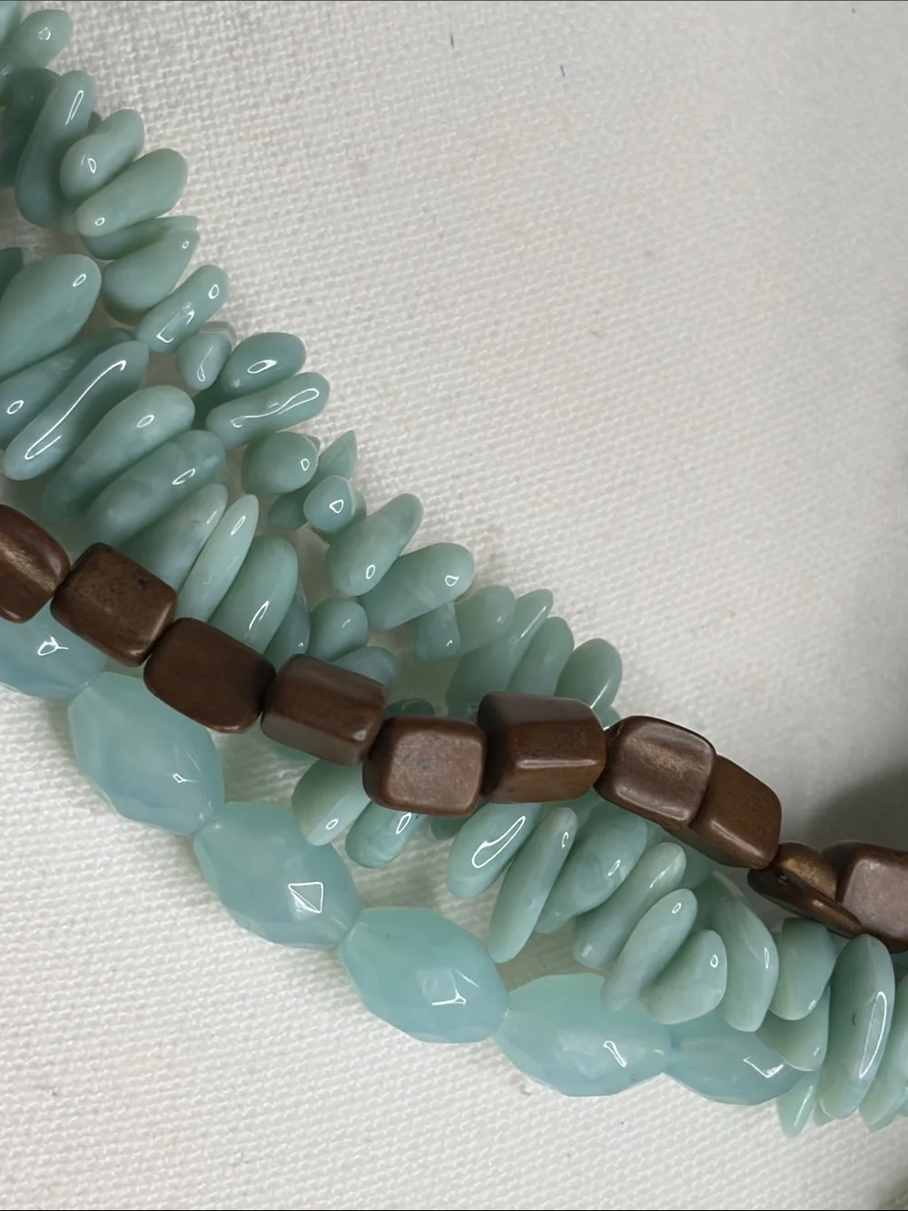 Boho Chunky Multi Strand Statement Necklace Faux Aqua Stone Acrylic